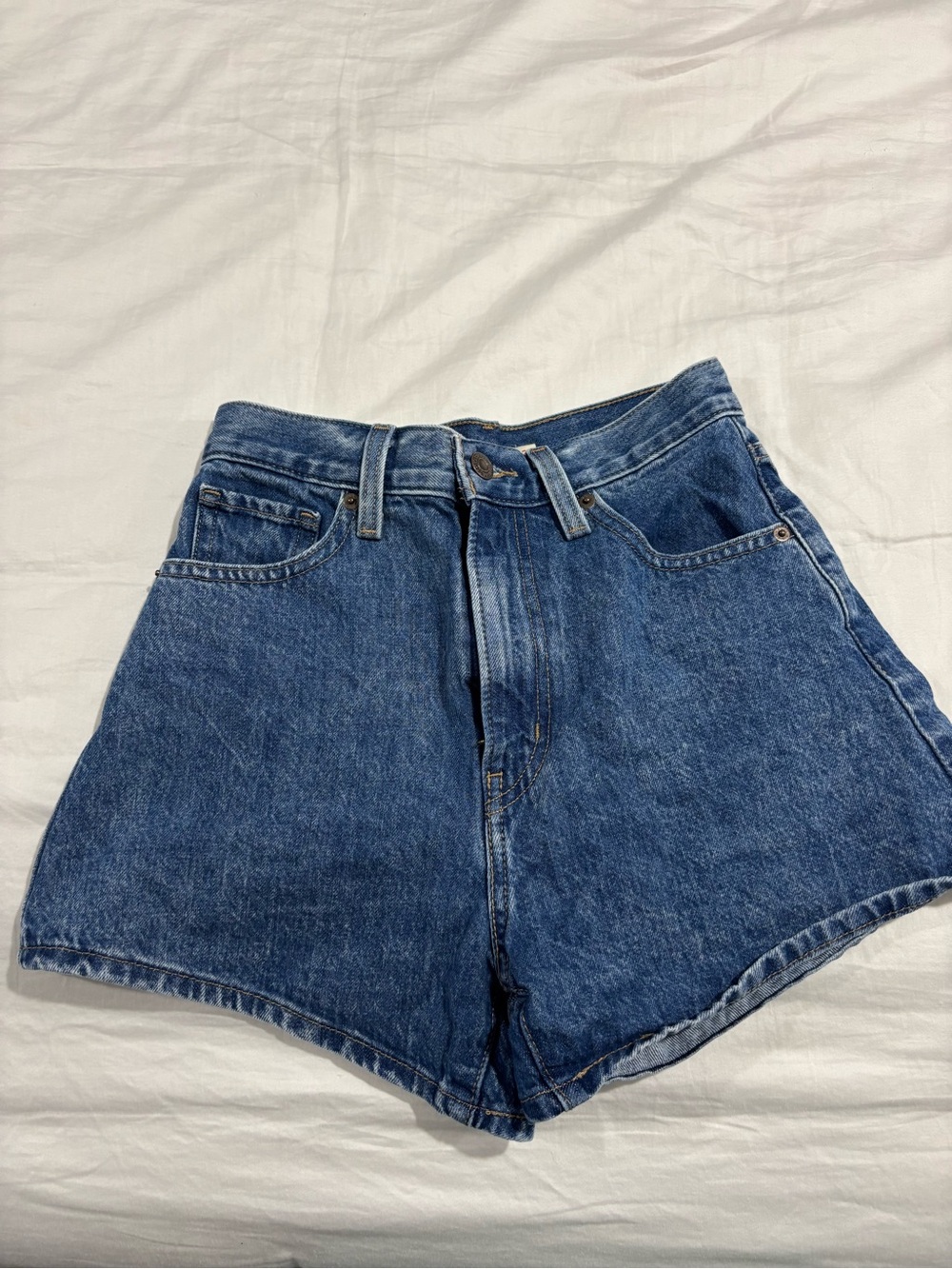 Classic High-Rise Denim Shorts - Blue